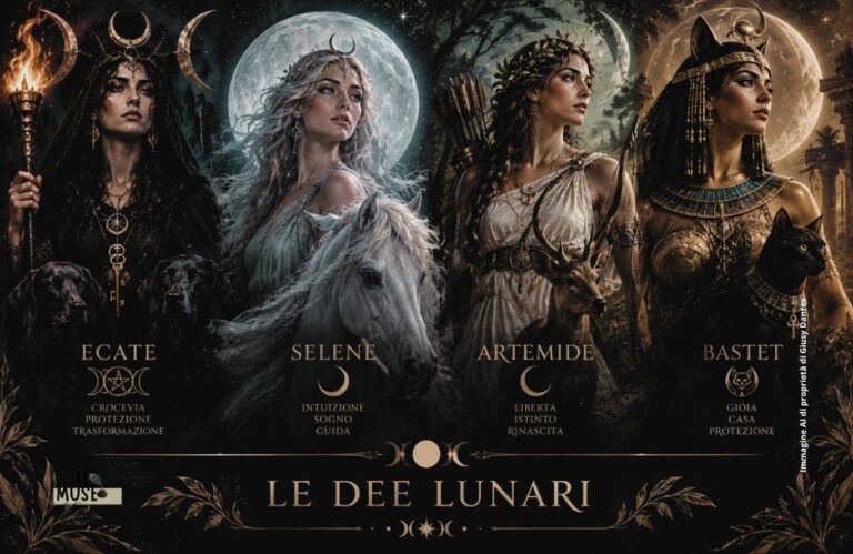 immagine ai di dee lunari: Ecate, Bastet, Selene, Artemide